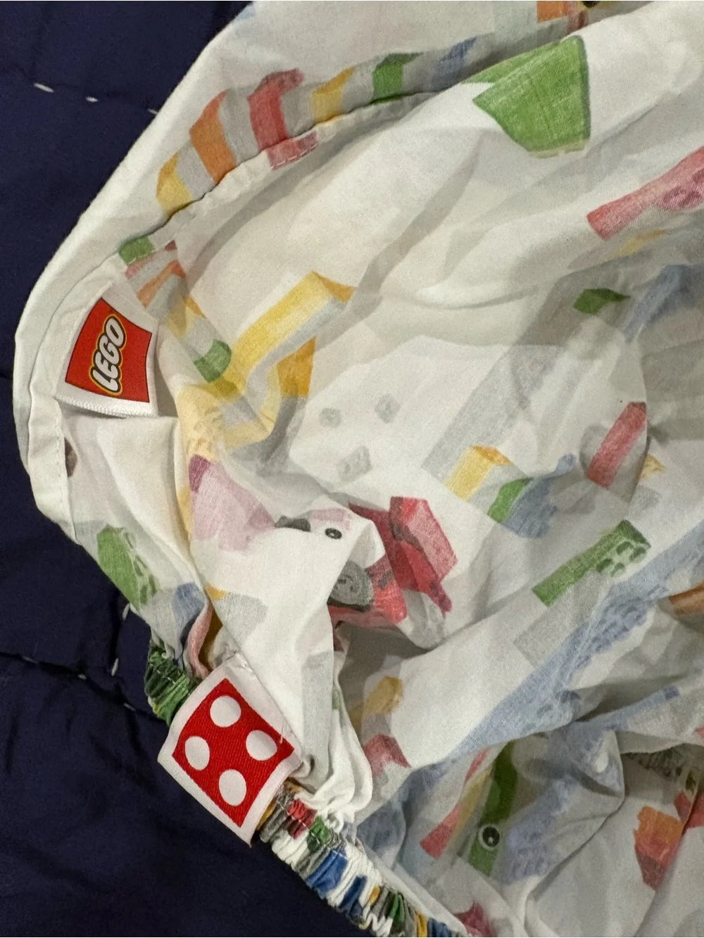 Pottery Barn Kids Lego Grey Quilt with Green Dinosaur and Multicolor Brick